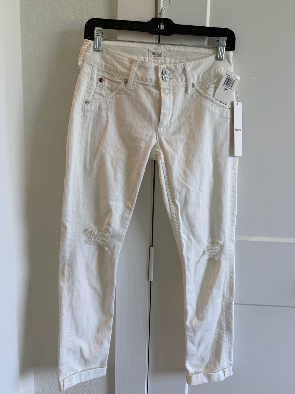 Hudson White Distressed Women's Cropped Jeans - Slim Fit Size 25
